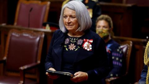 Mary Simon is sworn in as the first indigenous Governor General of Canada during a ceremony in the Senate chamber in Ottawa, Ontario, Canada in 2021.