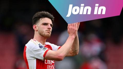 arsenal player claps with join in logo in top right corner