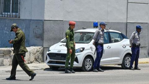 Police guard a street on the second anniversary of anti-government protests in Havana, on July 11, 2023