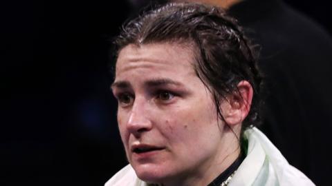 A dejected Katie Taylor after her defeat by Chantelle Cameron