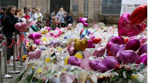 balloons and floral tribute