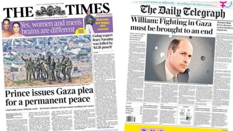 A composite image of front pages of The Times and The Daily Telegraph