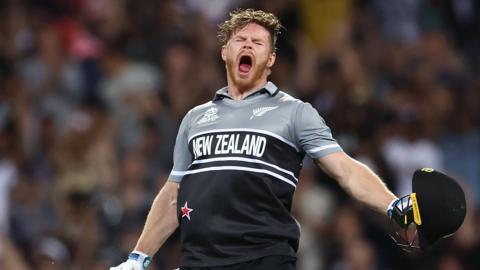 Glenn Phillips celebrating a century for New Zeland