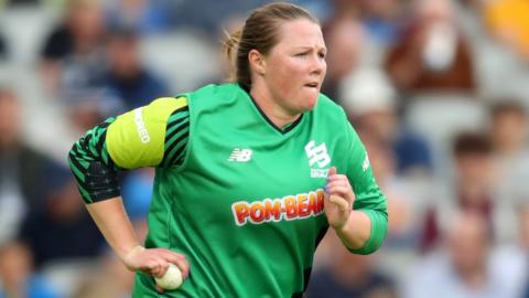 Anya Shrubsole runs in to bowl for Southern Brave