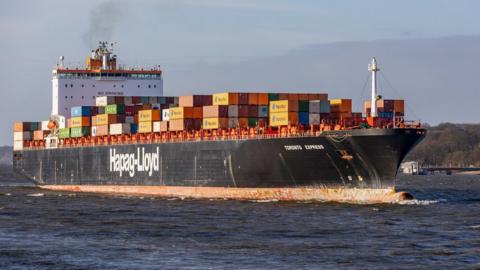 A Hapag-Lloyd ship near Germany in 2023