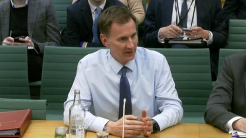 Chancellor Jeremy Hunt appearing before the Commons Treasury committee