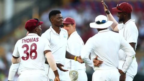 West Indies celebrate a wicket by Alzarri Joseph (from a previous West Indies series)