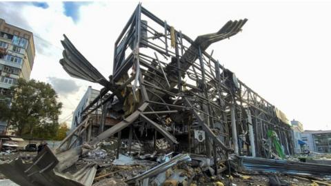A destroyed building in Zaporizhzhia, southern Ukraine. Photo: 11 October 2022