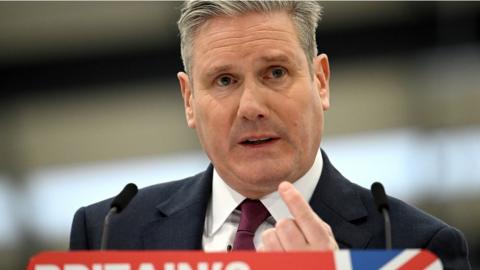 Labour leader Keir Starmer gestures as he delivers a speech at Silverstone Technology Park on December 12, 2023 in Milton Keynes, England. The Labour leader speaks on the fourth anniversary of the General Election saying that he has changed the Labour Party so that it 'shares Britain's values'.
