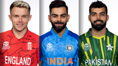 England's Sam Curran, India's Virat Kohli and Pakistan's Shadab Khan