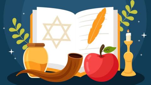 Yom Kippur Torah, apple, honey, candle