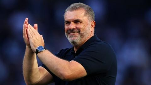 Tottenham boss Ange Postecoglou celebrates victory against Manchester United