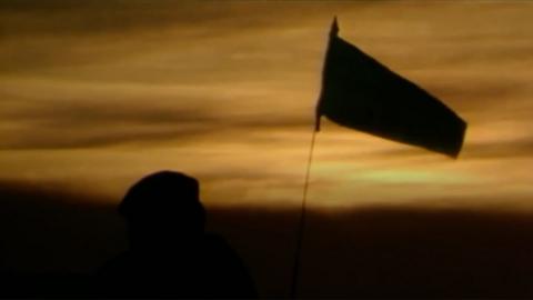 Flag at sunset on the Falklands