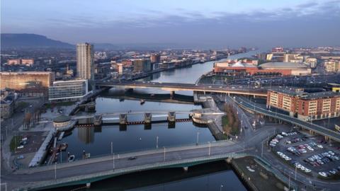 Aerial view of some of the existing bridges of the River Lagan