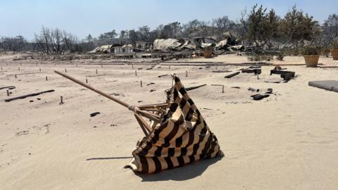 Beach umbrella turned over