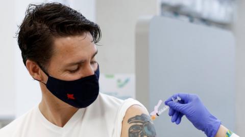 Prime Minister Justin Trudeau receives his second Covid-19 vaccine