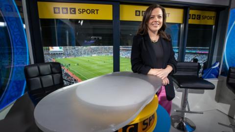Sarah Mulkerrins presents the GAA All-Ireland Football final for BBC Sport