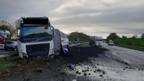 Overturned trailer on the M6