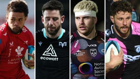 Vaea Fifita of Scarlets, Ospreys' Alex Cuthbert, Aaron Wainwright of Dragons and Cardiff's Thomas Young played for their teams at the weekend