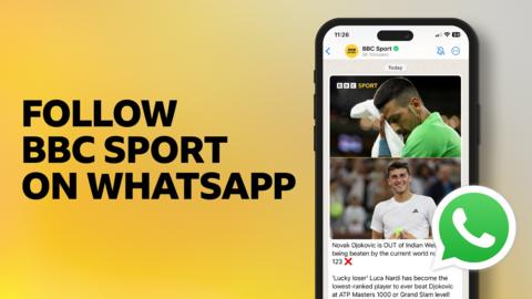 A graphic asking people to Follow BBC Sport on WhatsApp