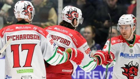 Cardiff Devils players celebrate at Glasgow