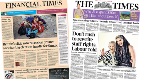 Front pages of the FT and the Times