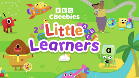 cbeebies little learners app logo with hey dugee jojo and gran gran numberblocks and alphablocks
