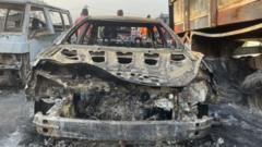 Foto of one of di cars wey burn beyond recognition