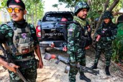 Soldiers from the Karen National Liberation Army (KNLA) prepare to patrol Myawaddy, the Thailand-Myanmar border town under the control of a coalition of rebel forces led by the Karen National Union, in Myanmar