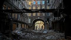 A damaged building in downtow Kharkiv