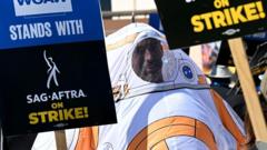 Участник забастовки сценаристов в костюме героя "Звездных войн"
