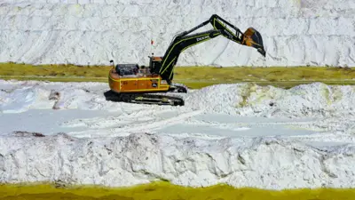 Aerial view of SQM (Sociedad Quimica Minera) lithium extraction process in the Atacama Desert, Chile, on September 12, 2022.