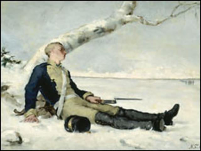 "Раненый солдат на снегу" (Хелена Шерфбек, 1880 г.)