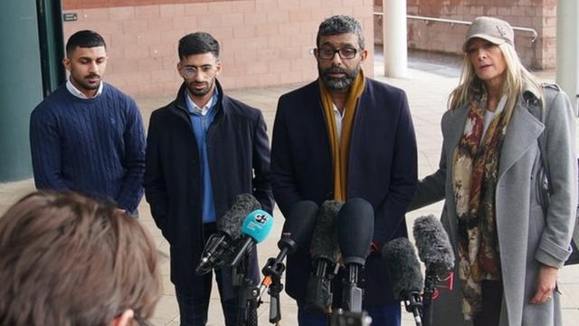 Mohammed Ramzan (second right), addresses the media outside Preston Crown Court