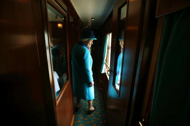 Queen Elizabeth II, on the day she became Britain's longest reigning monarch, seen on the Scottish Borders Railway