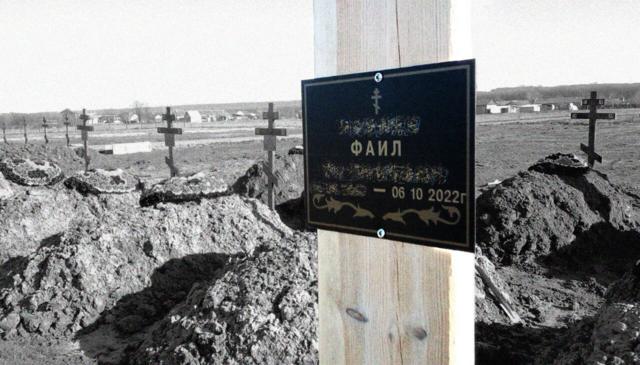 Treated photograph of Fail Nabiev's grave marker