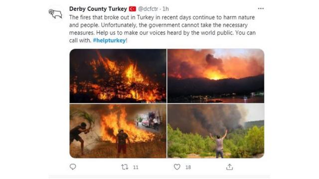 Сообщение из "Твиттера" с фотографиями пожаров