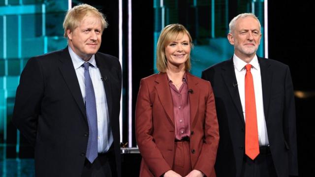 Boris Johnson, Julie Etchingham and Jeremy Corbyn