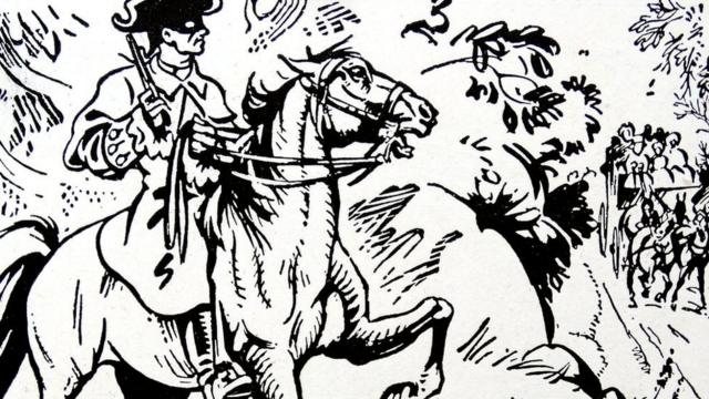Иллюстрация из детской книги XVIII века: разбойник готов напасть на карету