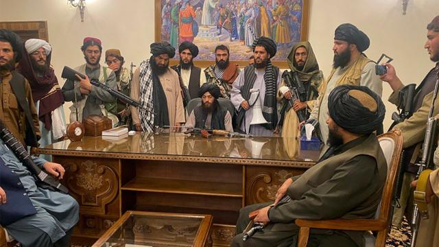 Taliban fighters take control of Afghan presidential palace, Kabul, August 15 2021