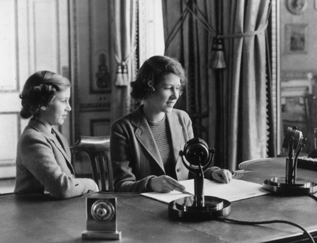 Princess Elizabeth (right) and Princess Margaret during a wartime broadcast for Children's Hour on the BBC