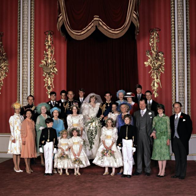 Official group photo at the wedding of the Prince and Princess of Wales, July 1981