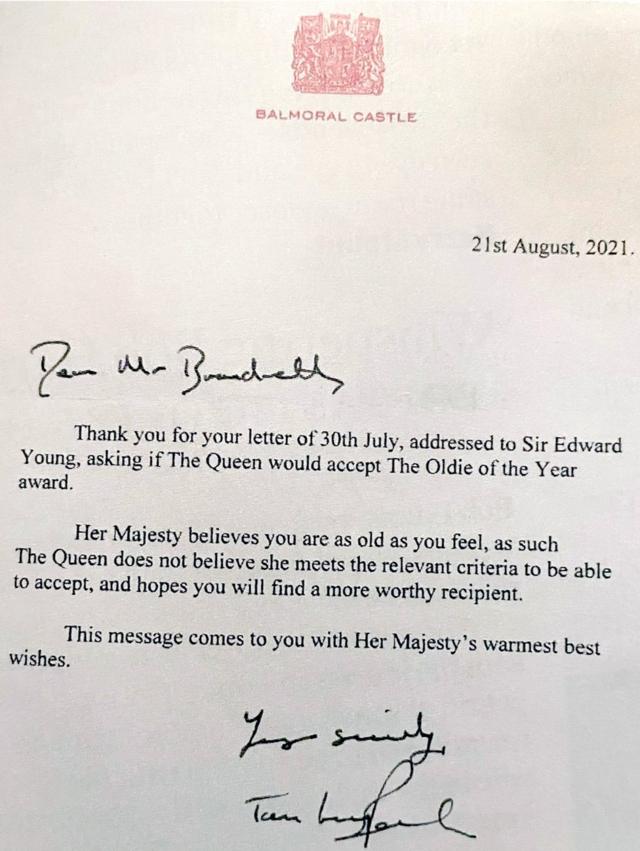 Letter from the Queen's assistant private secretary to the Oldie magazine