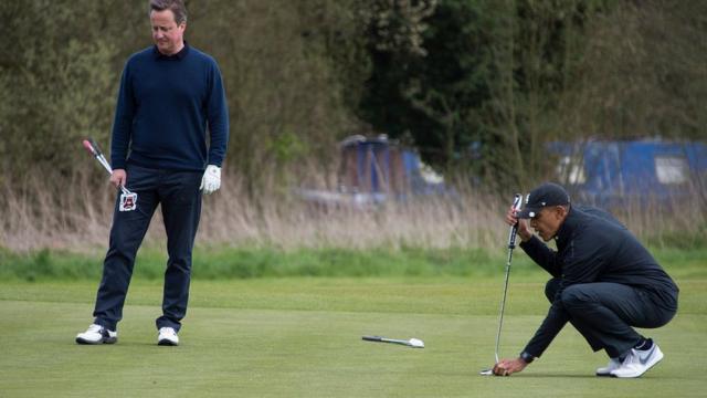 Дэвид Кэмерон и Барак Обама на гольф-поле