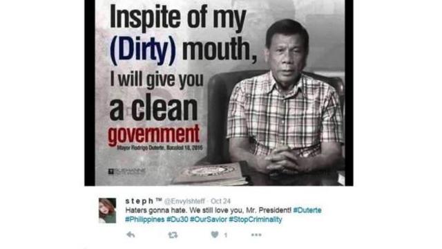 "Хотя говорить я могу грязные вещи, я дам вам чистое правительство" - инфлюэнсеры распространяли агитацию за Дутерте в социальных сетях
