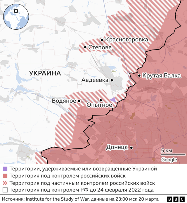 Карта боёв близ Авдеевки