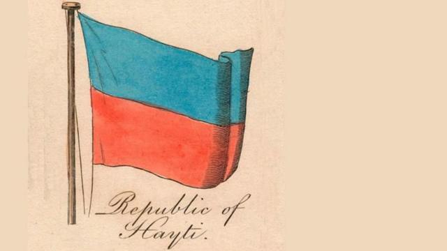 Dessin du drapeau haïtien de 1838, alors que le pays était déjà irrémédiablement endetté