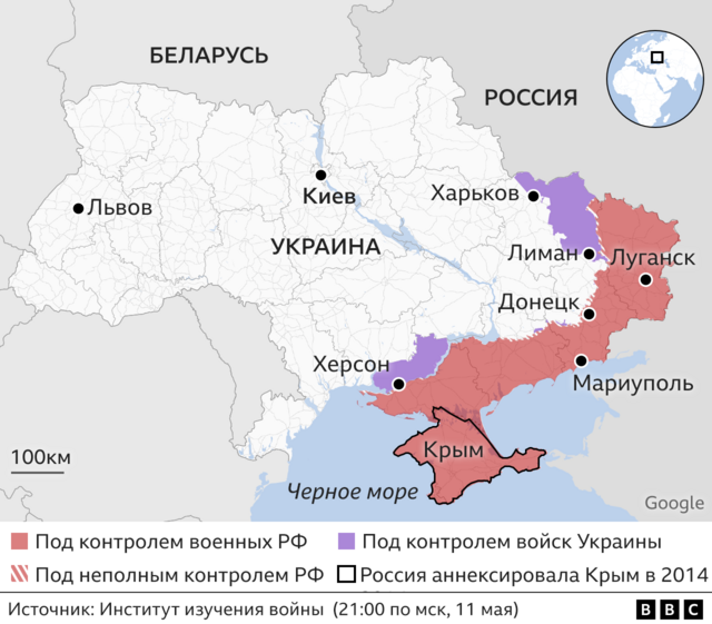 Карта боевых действий на территории Украины