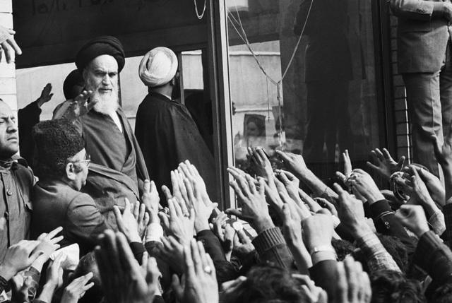 Ayatollah Khomeini greets crowds in Tehran