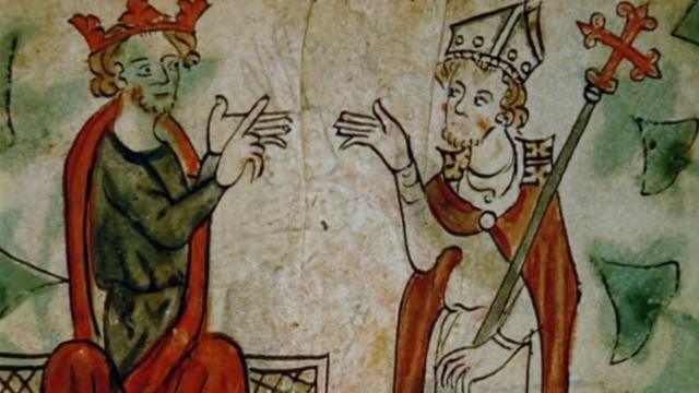 Бекет и Генрих, иллюстрация в средневековом манускрипте